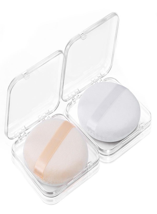 Xyembu 2 Pcs Powder Puffs, 3.15 Inch Body Puff and Container, Fluffy Powder-Puff, Portable Soft Cotton Powders-Puff, Travel Soft Washable Reusable Dusting Powder Puff for Body, Makeup Face(White, Skin Color) - Image 1